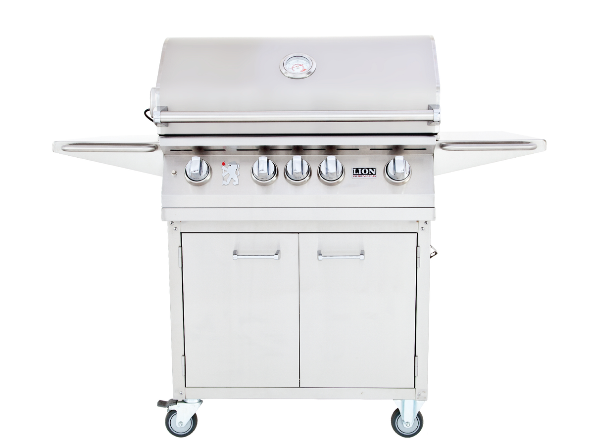 Lion Premium Outdoor Grill Kitchen Package#2 | 32 inch Propane Grill Set | Single Side Burner, Door/Drawer Combo, Mini Fridge, Bar Sink, Ceramic Heat